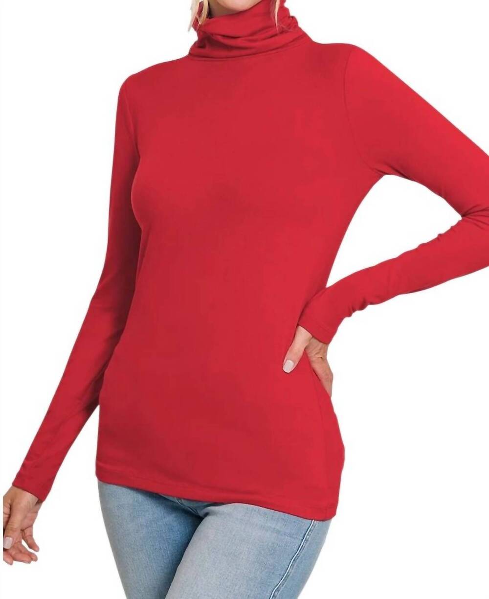 NEW ZENANA premium microfiber mock neck top in dark red